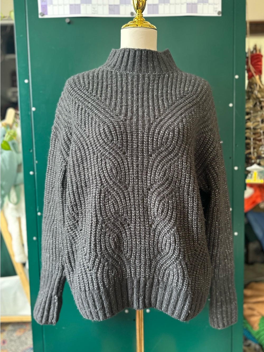 Columbia Charcoal Cable-Knit Turtleneck oversized Sweater